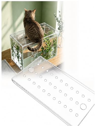 Genérico Tapa de Acuario Transparente de Acrílico con Agujeros de Aire, Cubierta Deslizante Anti-Salto para Mantener a los Gatos Curiosos Alejados de los Peces(40x24 cm)