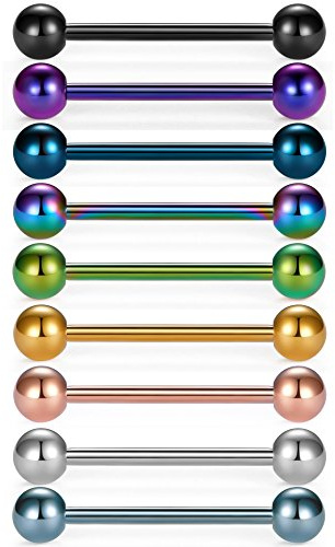 Vcmart 9 unids Titanio anodizado Barras de Lengua de Acero quirúrgico pezón Anillo 14 Calibre 12-16 mm joyería Piercing del Cuerpo