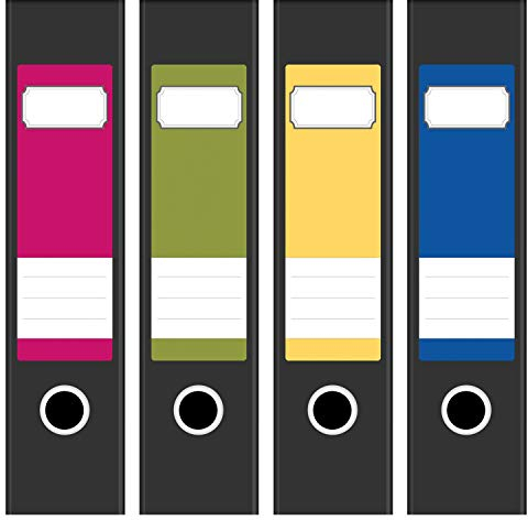 Ordneretiketten | 4 Aufkleber für breite Akten-Ordner | Farb-mix Pink Grün Gelb Blau | selbstklebende Design Akten-Etiketten | Deko Sticker für Rückenschilder Ordnerrücken | zum Beschreiben