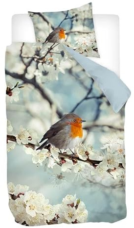 Snoozing Robin Parure de lit en flanelle 140x200/220 cm multicolore