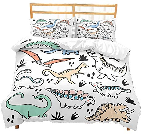 BeSpring Boys Cartoon Dinosaur Family Bedding Set Twin Full Queen King Size Bedclothes Duvet Cover Set 3 PCS Bed Linen Set No Filling