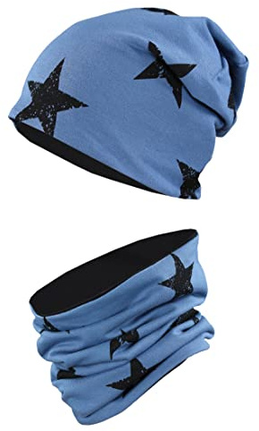 TupTam Berretto e Sciarpa Scaldacollo Coordinati per Bambini, Stelle Nero/Jeans, 50-52