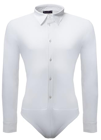 Ready4Dance Camicia Body Uomo Chicago Slim Fit per Ballo da Sala e Danza Standard e Latino, Tessuto Tecnico Traspirante, Collo Rigido con Stecche, Facile da Lavare – Bianco 4XL