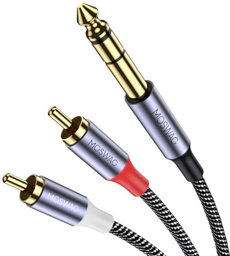 MOSWAG 6,35 mm till Dual Cinch TRS Audio Y Splitter kabel/adapter 3M | Hård nylonvävd RCA-kabel för blandare, förstärkare, equalizer, kompressorer, frekvensvep, professionell avkodare