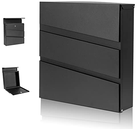 YOOBOX Wall-Mount Mailbox with Lock and Keys, Security Key Drop Box for House Outside, Locking Postbox, Steel Metal Rust-Proof Mail Box, 11.02 x 11.02 x 4.33 Inch, Black, MD002