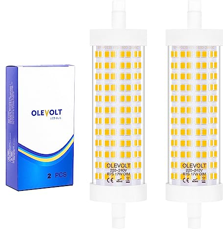 OLEVOLT R7s LED 118mm Regulable, 17W Bombillas LED R7S 3000K Luz Cálida Lámparas 1980lm Equivalente a 150W Halógena Luz 360 Grados Sin Parpadeo AC 220-240V,2 Unidades