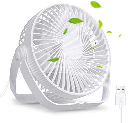 CURUK USB Fan Small Desk Table Fan Silent Powerful Portable Mini Cooling Fan Rechargeable Battery Fan 3 Speeds Adjustable 360° Rotatable for Home Rooms Bedroom Desktop Office Camping White