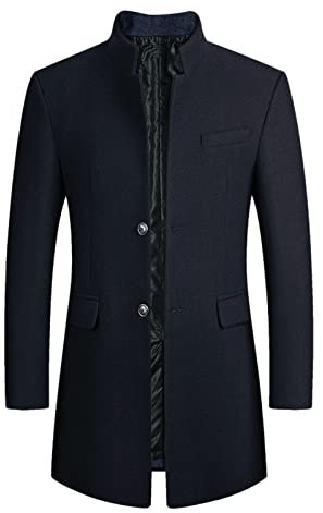 Veste Coupe Vent Homme Grande Taille, Manteau Hiver Homme Col Montant Mi-Long Couleur Uni Simple Boutonnage avec Poches Blousons Business de Mode Chic Décontractés Affaires Coupe Slim Coupe-Vents