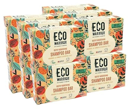 Eco Warrior Deeply Nourishing Shampoo Bar (12x100g) | Vegan, Cruelty Free, Natural, No SLS or Parabens| Eco Friendly Cleansing & Hydrating Pink Clay, Pure Orange, Ginger Essential Oil for Healthy Hair
