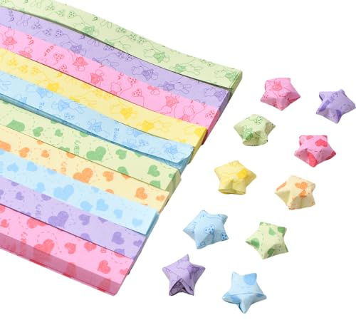 URROMA 2 000 st tryckta stjärnpappersremsor, 5 färger björn och hjärta origami stjärnor pappersremsor hantverk vikbara lyckoremsor för hantverk hopfällbar skolundervisning gör-det-själv hantverk