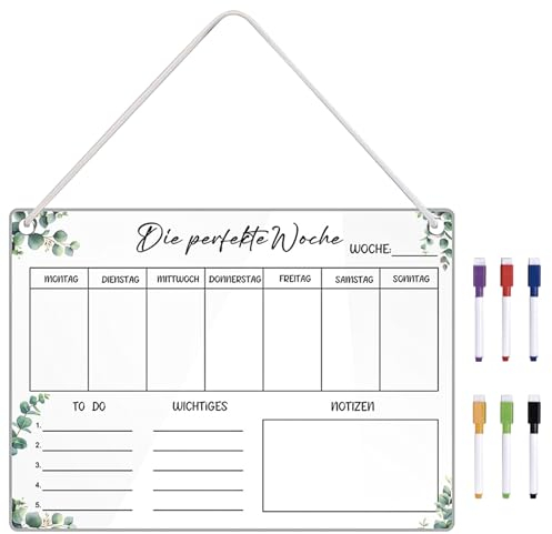 Delsen Wochenplaner aus Acry,Wochenplaner Abwischbar zum Aufhängen mit 6 Markern,Haushaltsplan zum Aufhängen,Wochenkalender Planungstafel To Do Liste für den Haushalt