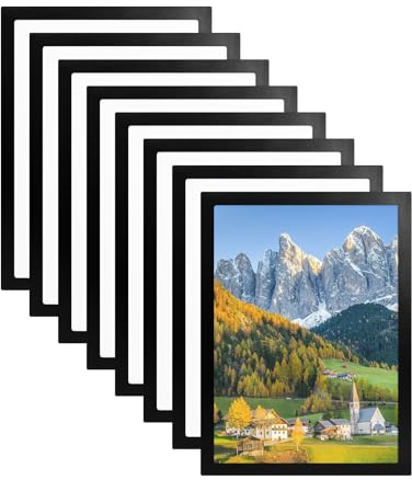 LUBOXIN 8 Stück Magnet Bilderrahmen A4 Selbstklebend Bilderrahmen Info-Rahmen Aufklappbarer Magnetrahmen mit Magnetverschluss für Fotos, Mitteilungen, Zertifikat, Poster, Schwarz-32.5 x 23.5cm