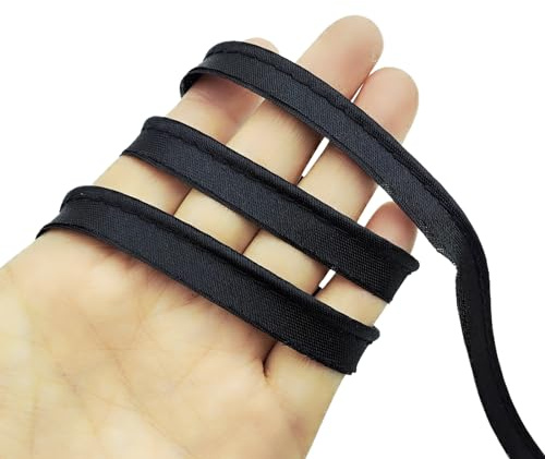YOOGCORETT 16 Yards Black Polyester Satin Bias Piping Type, Maxi Piping Trim, Bias Type with Cord, Welting Cord, for Sewing Lip Cord Trim, Clothing Accessories,Upholstery Piping Trim12mm (1/2 Inch)