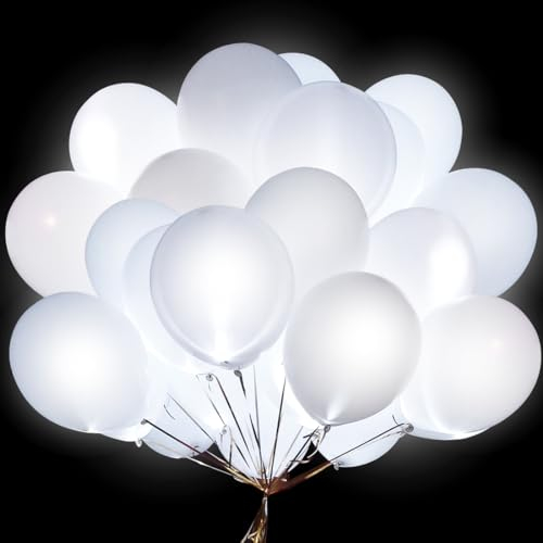 Globos LED 40PCS luminosos con luces LED, 12 inch Colores Globos Led Decoracion Cumpleaños, para Bodas,Fiestas de Cumpleaños y Decoración(Blanco)