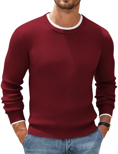 COOFANDY - Jersey de Hombre Cuello Redondo Tejido Básico Mangas Largas Estilo Elegante y Cómodo Malla Fina Acanalada Regular Fit, S