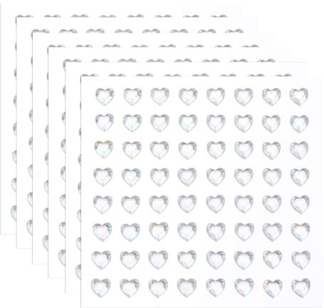 sourcing map 384 Pcs Heart Rhinestone 6mm Self Adhesive Gems Stickers Jewelry Stickers for Jewelry Making, Valentine Makeup, DIY Crafts, White