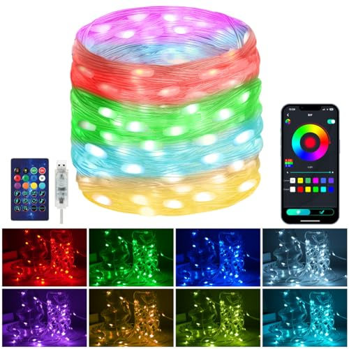 HOTUT Lichterkette, 20M RGBIC LED Lichterkette Außen, Bunt Farbwechsel Lichtschlauch mit Fernbedienung & App Steuerung, Musik Sync, Timer, 99+ Modi, wasserdicht Smart Fairy Lichterkette für Dekoration