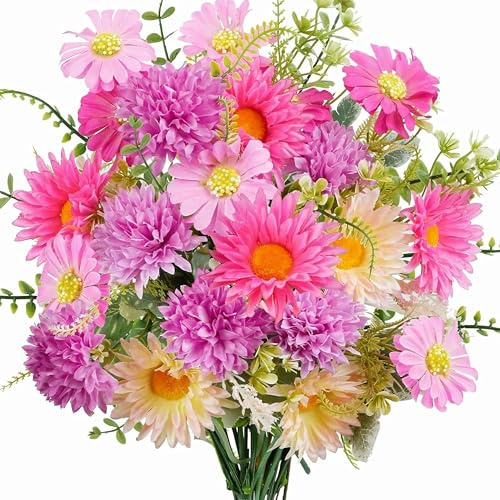 HO2NLE 15inch Artificial Gerbera Daisy Flowers Bouquet Spring Silk Flowers for Cemetery Grave Vase Home Home Decor Indoor Wedding Table Outdoor Funeral Flower
