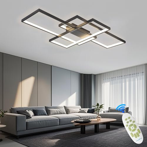 ANZHUANG Deckenlampe Wohnzimmer,Led Deckenleuchte Einbau Led Rechteckig mit Fernbedienung Dimmbar deckenlampe schlafzimmer 3000K-6000K für Esszimmer Wohnzimmer. (80 * 45CM/65W,schwarz)