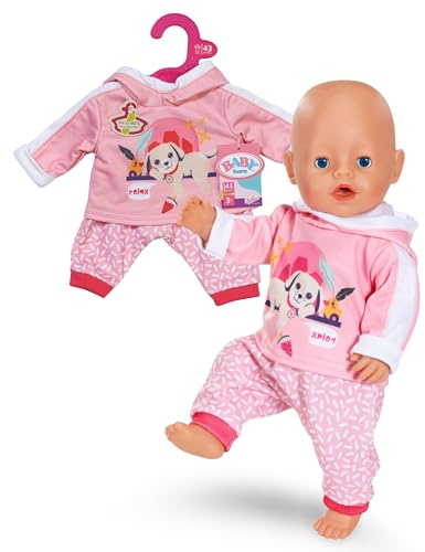 BABY Born Jogging-Anzug - Mit Hoodie inkl. Hunde-Print & gemusterter Hose - Hochwertiges Puppenzubehör - Kleidung geeignet für Puppen der Größe 43 cm