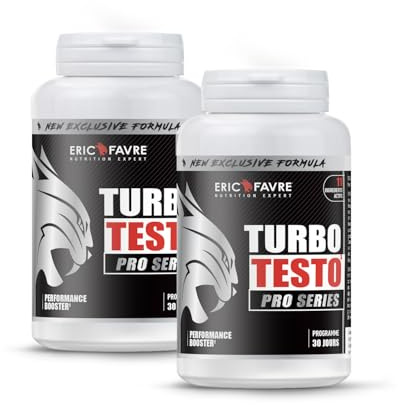 BOOSTER MUSCULATION Turbo Testo Pro Series - Puissance Maximale - Boost les Performances - Puissance, Endurance, Entretient Musculaire, Prise de Masse - Programme 60J -Laboratoire Français Eric Favre