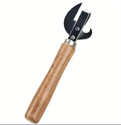 Abrelatas manual - Abrelatas de metal con mango de madera, tapa de hojalata de corte lateral para extracción de acero - Abrelatas de mano resistente para estantes de cocina, camping, restaurantes y