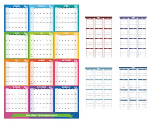 Kuraoyan 2026 Wall Calendar 34.8 x 22.8 Large Vertical Yearly Wall Hanging Calenda with Julian Date Thick Paper Calendar 12 Month Annual Wall Planner for Wall Office Fridge(Colorful)
