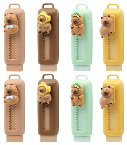 8 stycken tecknad Capybara Eraser, infällbart suddgummi, kreativt och roligt brevpapper, festgåvor för barn.