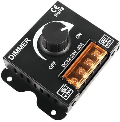 Leloco LED-Lichtstreifen-Dimmer, DC12V/24V PWM (Stufenloses Dimmen), Helligkeitsregler mit Drehknopf für Einfarbige LED-Leisten, Metallgehäuse