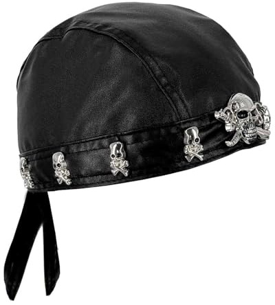 XIXTUT Skull Pirate Bandana Doo Do Rag Headwrap Men Biker Punk Rock Leather Rivet Beanie for Motorcycle & Outdoor Activities Black