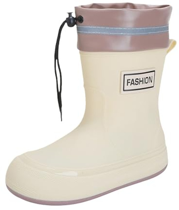 Bottes de pluie en caoutchouc pour femme - Bottes de pluie imperméables mi-hautes - Bottes en caoutchouc avec tige réglable - Semelle antidérapante - Chaussures de jardin légères et imperméables