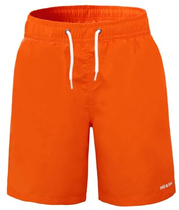 Hill & Sea Bañador para niño, pantalón Corto de Surf de Secado rápido, Transpirable, Repelente al Agua, con Forro de Malla, Bolsillos y cordón Ajustable, Naranja 164