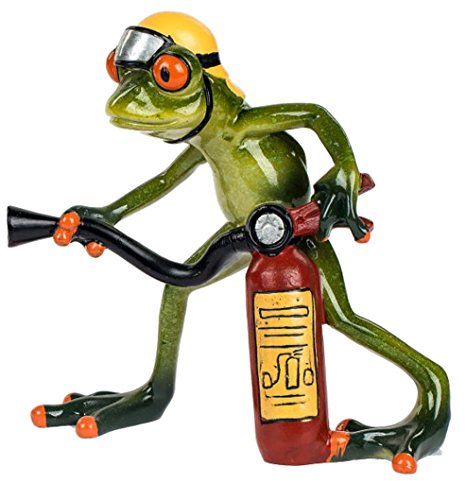 formano Dekofigur lustiger Feuerwehrfrosch mit Feuerlöscher, hellgrün, 14 cm