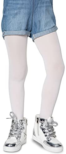 LORES Collants opaques pour fille, Avec pied, Pour l'école de danse classique, 40 deniers, Bianco, 122 cm-128 cm