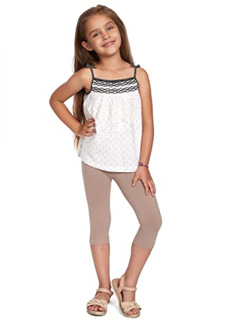 SOFTSAIL Leggings Mädchen 3/4 Capri Hose Aus Baumwolle Kinder Sporthose Tanzhose Atmungsaktiv Weich Elastisch Sport Beige 2 Jahre