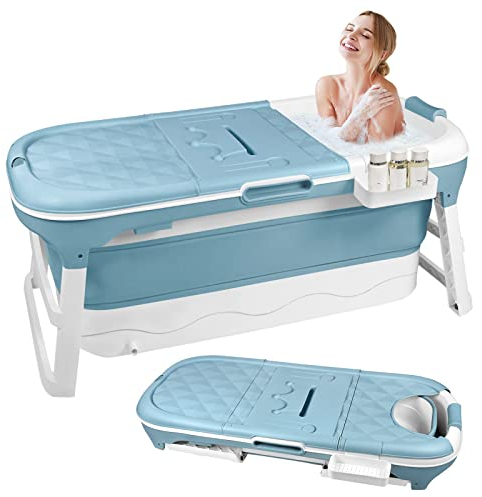 YRHome Baignoire pliable Baignoire Adultes XXL, 148 x 60 x 53 cm Baignoire Pliante Portable Foldable Bathtub Baignoire mobile pliable avec couvercle, coussin, rouleaux de massage pour petite salle de