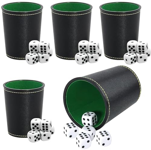 HENGBIRD 5er Würfelbecher Leder Set,Inkl 25 Würfel: Würfelspiel, Leder Würfelbecher, Reisespiele für Erwachsene