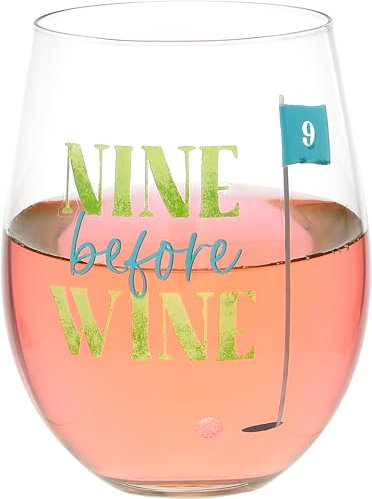 Pavilion Gift Company – Nine Before Wine – 18 Oz Stemless Wine Glass Humor Funny Golf Lover Women Gift Novelty