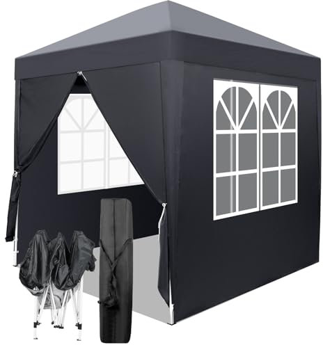 Bonnlo Pop Up Gazebo with Sides 2m x 2m, Easy Setup Instant Outdoor Canopy, Folding Garden Gazebo, Party Tent Grey