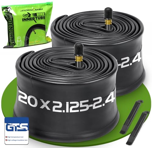 2 Pack 20x2.125/2.40 Bike Tube, 20x2.40 Bike Tube with 35mm AV, Premium Butyl 20x2.35 Tube with 2 Tire Levers, 20x2.125/2.20/2.25/2.30/2.35/2.40 Compatible with MTB, City Bikes by Hydencamm