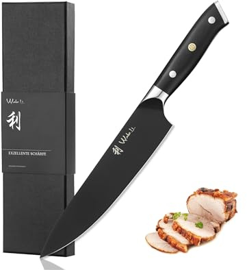Wakoli Titanium Noir Chefmesser 20 cm Klinge | aus Edelstahl mit schwarzer Titanbeschichtung | mit ergonomischem G10-Griff | für Fleisch, Fisch & Gemüse | in Geschenkbox, für Hobby- & Profiköche