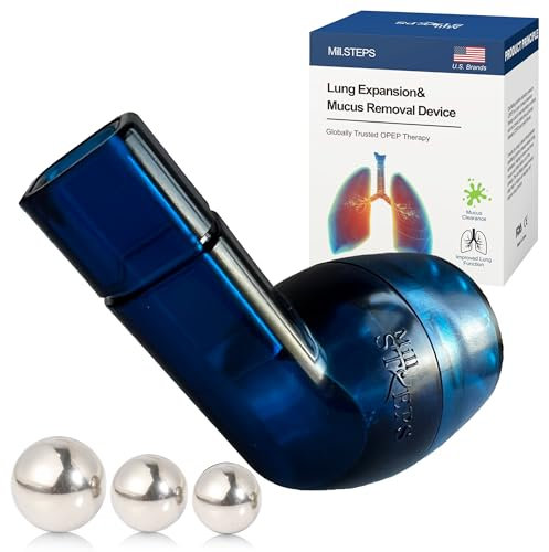 MillSTEPS Dispositivo per Esercizi Polmonari e Rimozione del Muco - Elimina Naturalmente il Muco Dalle vie Aeree - Adatto per Adulti, Atleti, Fumatori, Nuotatori, Subacquei (Blu)