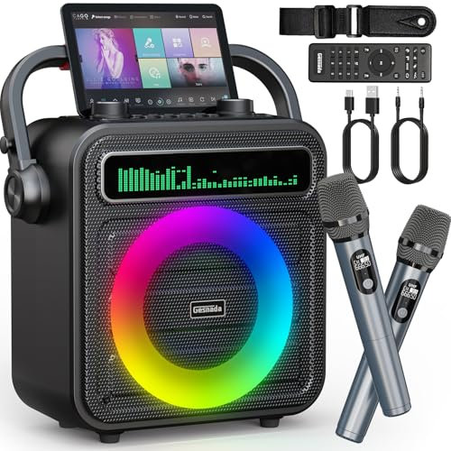 Karaoke 2 Micrófonos Inalámbricos, Altavoz Portátil para Karaoke con Sistema PA y LED, Compatible con Bluetooth/TF/USB/AUX/TWS, Es una Excelente Opción de Regalo para Niños, Familiares y Amigos