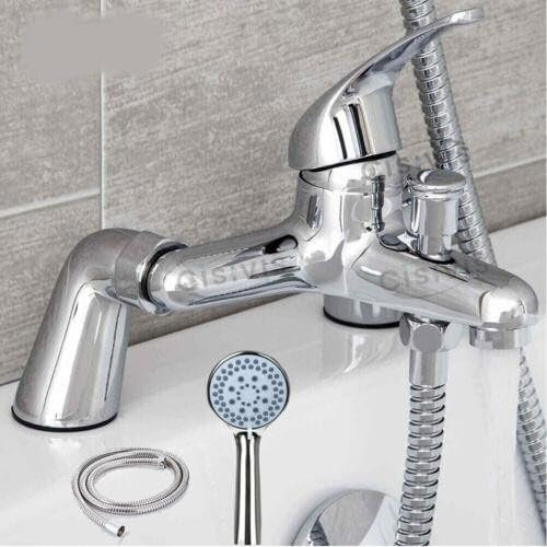 Premium Chrome Bathroom Sink Bath Filler Tap & Shower Mixer Set with Handheld Spray