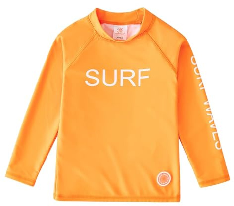 Hotfiary Boys Girls Long Sleeve Rash Vest, Kids Sun Protection Rash Guard Swimwear Shirt with Letter Print, UPF 50+ Quick Dry Swim Shirt, Toddler Youth Swimming Surfing Top Outdoor Sports 3-12 Years