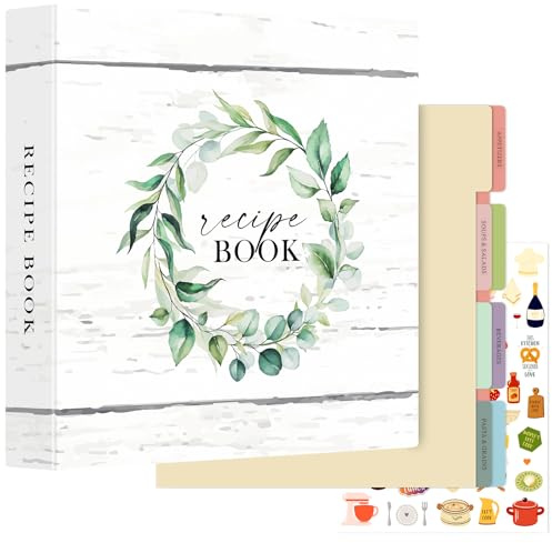 Lanpn Raccoglitore per Ricette, libro Ricettario Quaderno per Ricette da Scrivere a 3 Anelli con 8 Divisori & 2 Adesivi, Recipe Binder Cook Book Journal to Write in Your Own Recipes, Inglese