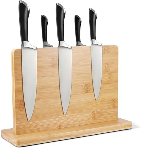 ZONJIE Blocco portacoltelli magnetico, in legno di bambù, per riporre i coltelli in modo ordinato, più robusto