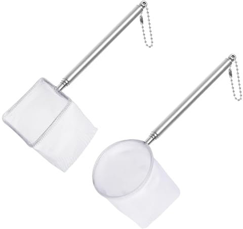 KxrTpx Fish Nets, Aquarium Net, 2pcs Square & 2pcs Circular Mini Fish Tanks With Retractable Stainless Steel Handles For Fish Tanks & Small Ponds