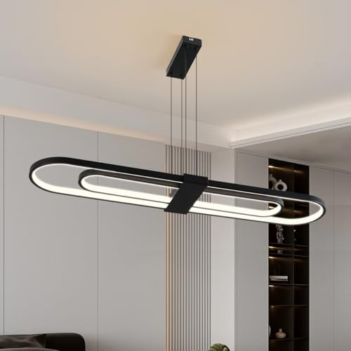 Modernos LED Lampara Colgante Isla Cocina Ovalado,Infinitamente Regulable Doble Anillo DiseñO Candeeiro Teto Suspenso LáMpara ,Altura Ajustable Lineal Lamparas Comedor Colgantes Sala Pasillo Oficina
