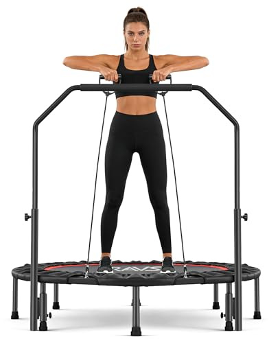 Foldable Mini Trampoline for Adults & Kids 40/48 inch Rebounder Trampoline with Adjustable Foam Bar for Indoor Workout Fitness